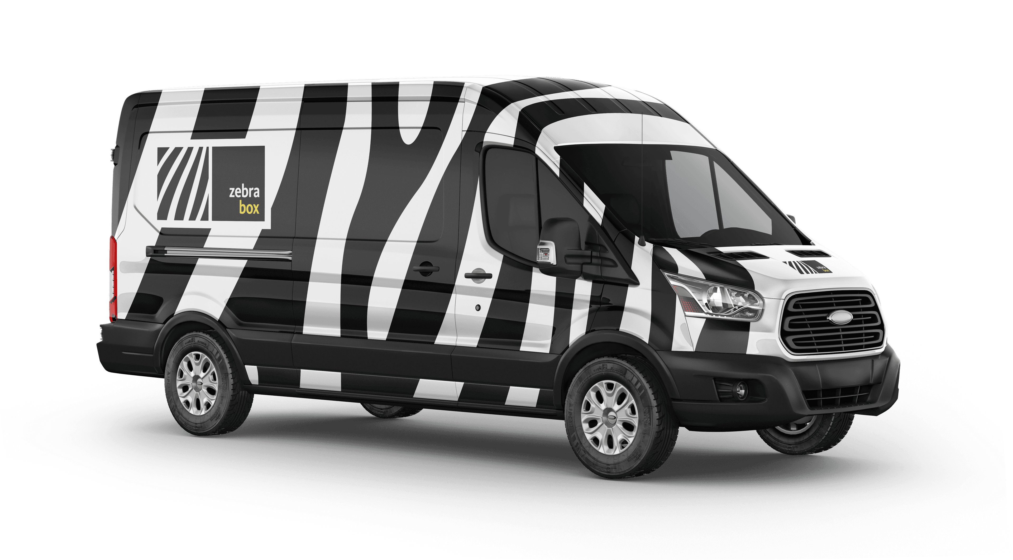 Mockup eines Kleintransportes mit Zebrastreifen, dies ist der "Zebrabus".