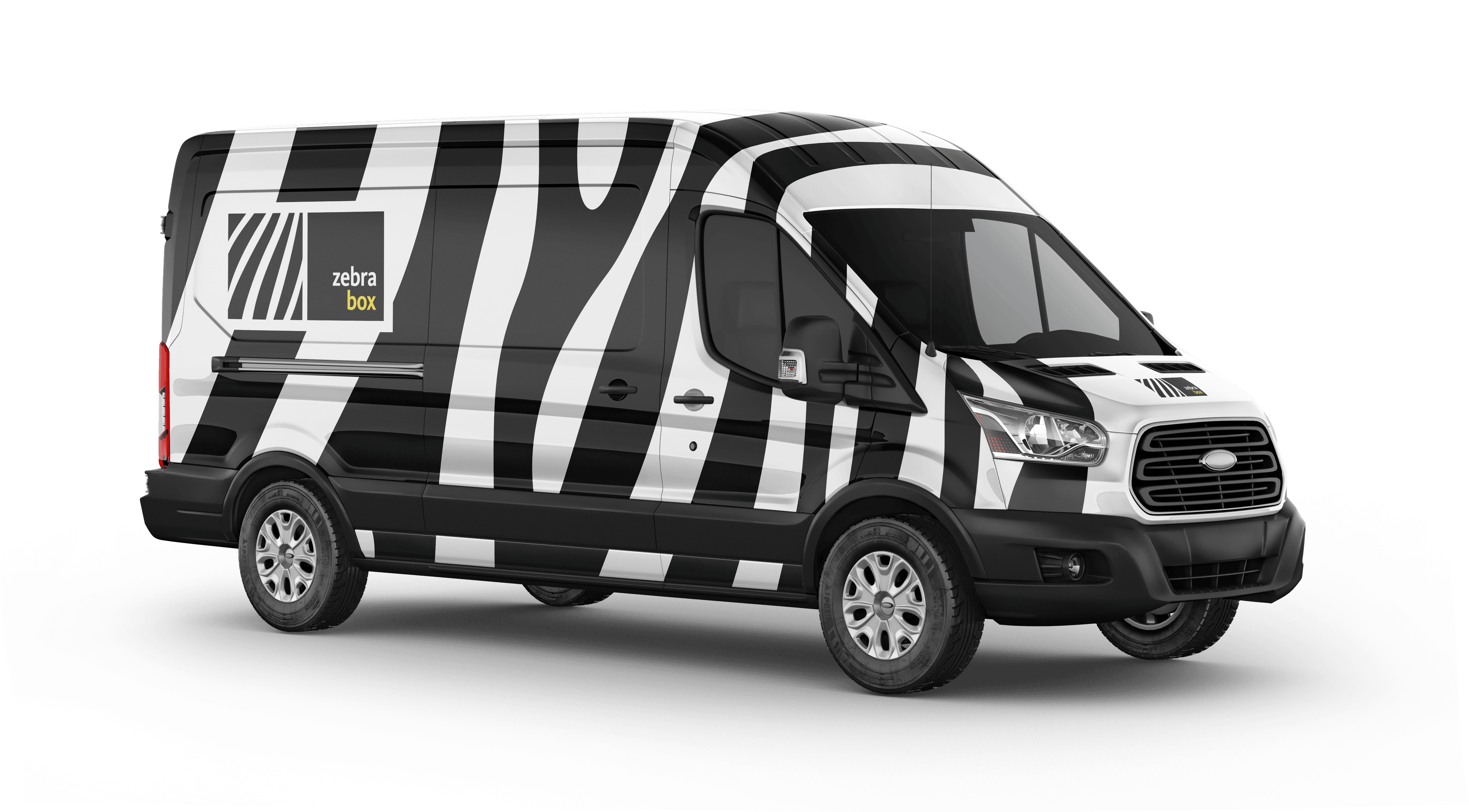 Mockup eines Kleintransportes mit Zebrastreifen, dies ist der "Zebrabus".